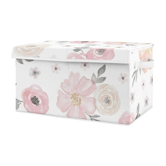 Sweet Jojo Designs Pink and Grey Rose Flower Girl Baby Nursery or Kids Room Small Fabric Toy Bin Storage Box Chest for Watercolor Floral Collection Sweet Jojo Designs