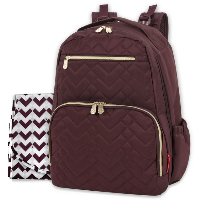 Fisher-Price 17”L Signature Morgan Quilted Multi-Pocket Diaper Bag Backpack with Matching Changing Pad, Insulated Bottle Pocket, Tablet Pocket and Stroller Straps in Burgundy Visit the Fisher-Price Store