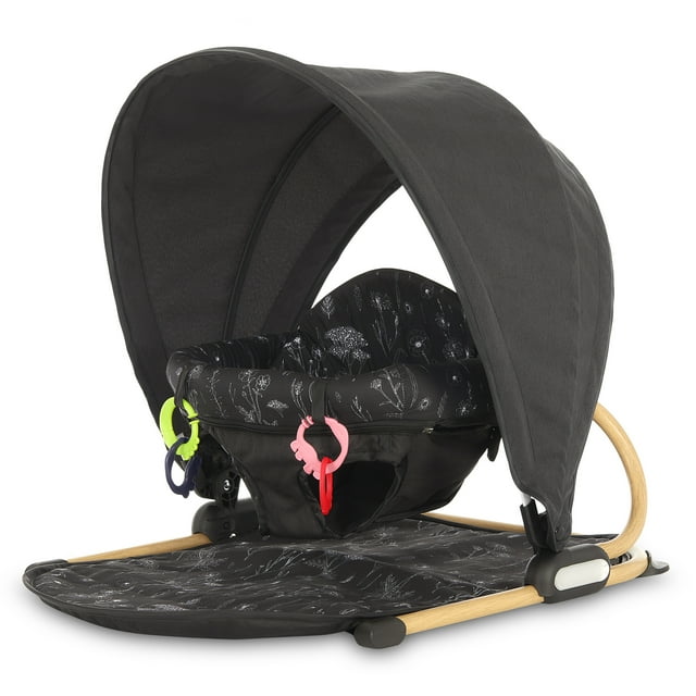 Dream on Me Snug N' Play Floor Seat and Canopy, Black/White, Compact and Portable, 2 Soft Toys Dream On Me