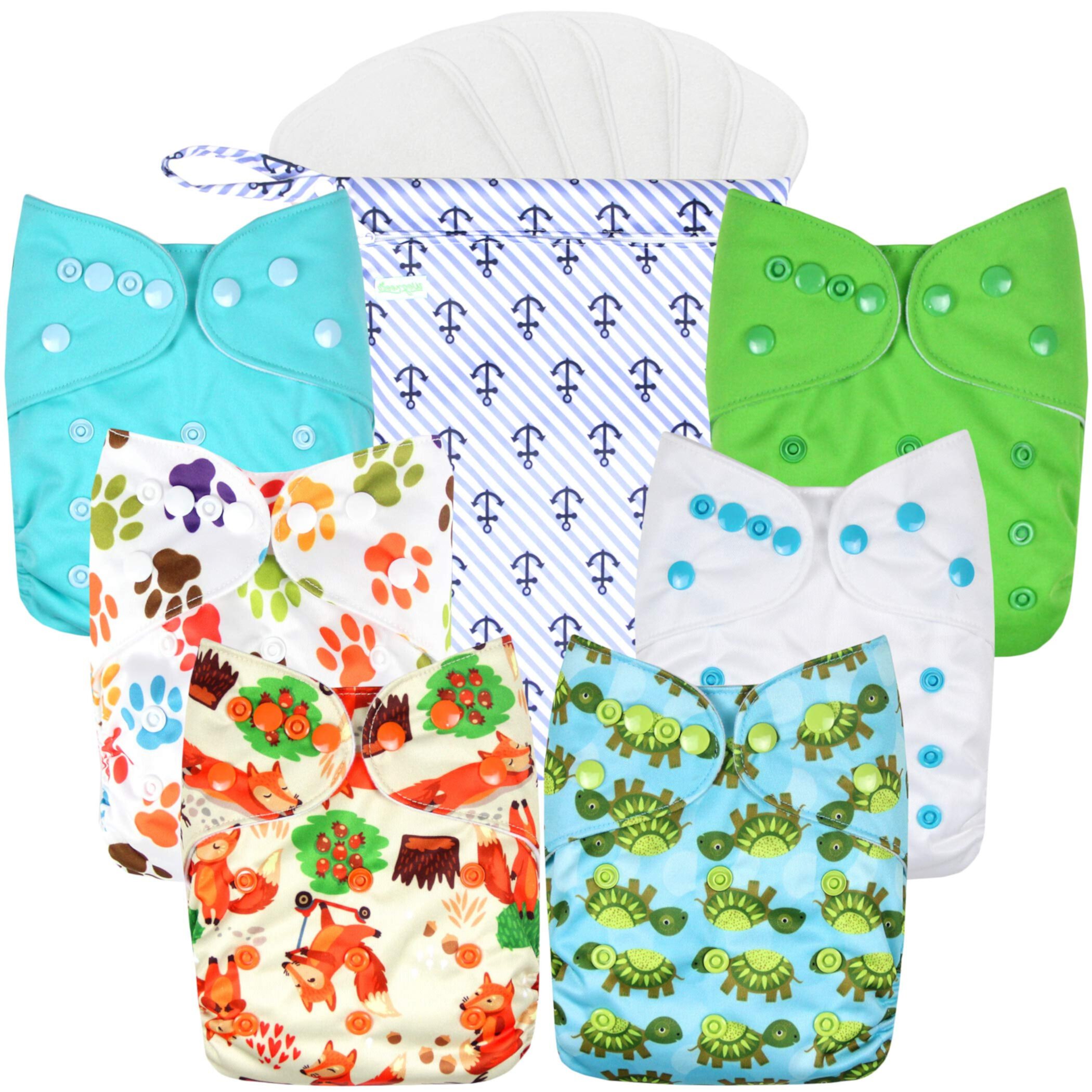 Wegreeco Washable Reusable Baby Cloth Pocket Diapers 6 Pack + 6 Bamboo Inserts (with 1 Wet Bag, Starry Sky) Wegreeco