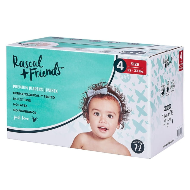 Rascals Premium Diapers Size 4, 72 Count (Select for More Options) Rascals