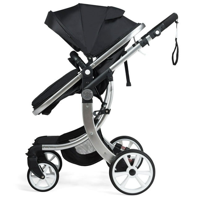 Infans Folding Aluminum Infant Bassinet Reversible Baby Stroller W/ Diaper Bag Black INFANS