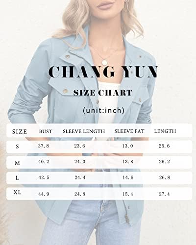 Chang Yun Jackets For Women Military Safari Utility Anorak Zip Up Snap Buttons Lightweight Drawstring Coat with Pockets Chang Yun