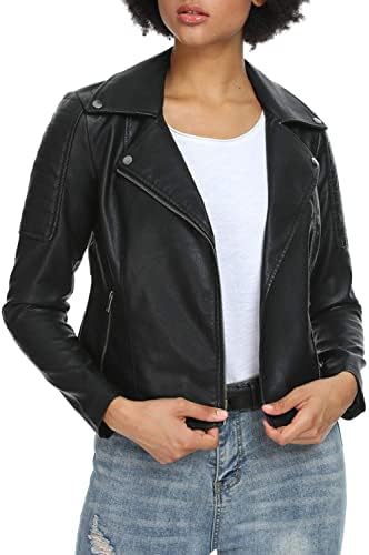 Fahsyee Women's Faux Leather Jackets, Zip Up Motorcycle Short PU Moto Biker Outwear Fitted Slim Coat Fahsyee