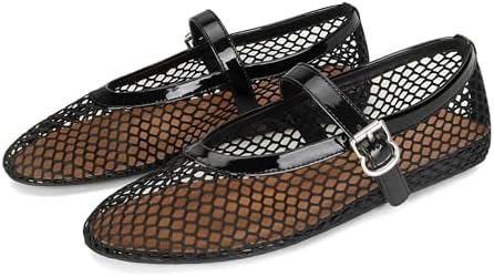 DOEYG Mesh Ballet Flats for Women Buckle Strap Comfy Casual Office Fishnet Ballerina Flat Shoes DOEYG