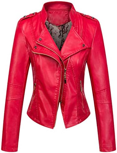 chouyatou Women's Candy Color Asymmetric Zip Slim Faux Leather Cropped Moto Jacket Chouyatou