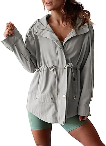 Dokotoo Womens Anorak Jacket Lightweight Snap Buttons Zip Up Hoodies Waist Drawstring Windproof Outwear with Pockets Dokotoo