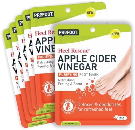 PROFOOT Heel Rescue Apple Cider Vinegar Purifying Foot Mask deodorizes & detoxifies skin, including Athlete’s Foot, to remove dull, dry buildup for fresher feet. Profoot