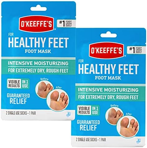 O'Keeffe's for Healthy Feet Intensive Moisturizing Foot Mask; Guaranteed Relief for Extremely Dry; Rough Feet; One Pair Single-Use Hydrating Foot Mask Socks; (Pack of 2) O'Keeffe's