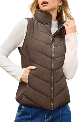 Dokotoo Puffer Vest Women Sleeveless Zip Up Outerwear Stand Collar Quilted Vest Warm Winter Jackets Coats with Pocket Dokotoo