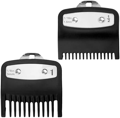 2 Pack Clipper Guards Set Clipper Guards Premium Compatible with Wahl Hair Clippers Trimmers with Metal Clip 2 Cutting Lengths (1/2", 1") (1.5,3 mm)- Fits Most Wahl Clippers Guide Combs SRLWMYI