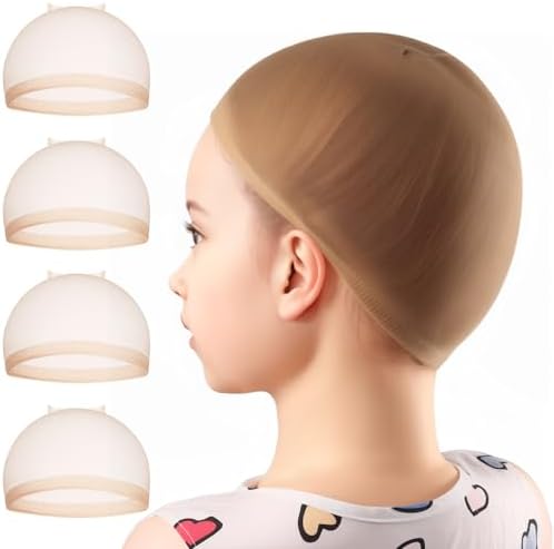 FANDAMEI Wig Cap, 4PCS HD Wig Cap for Kids, HD Caps for Wigs Light Brown, Nylon Wig Caps for Kids, Stocking Caps for Wigs, Transparent Invisible Wig Cap for Halloween. Small Wig Cap for Kids, Baby. Fandamei