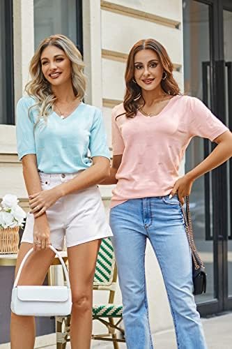 Arach&Cloz Womens Tops 2025 Spring Summer Short Sleeve Sweater Fashion Trendy Dressy Casual Outfit Versatile Knit Blouse Arach&Cloz