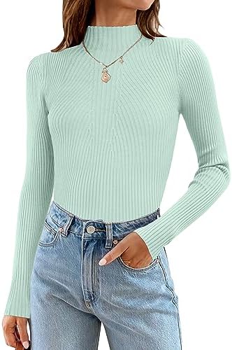 ZESICA Women's Fall Long Sleeve Turtleneck T Shirt Ribbed Knit Sweater Slim Fit Basic Casual Tee Tops Zesica