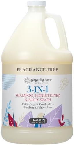 Ginger Lily Farms Botanicals 3-in-1 Shampoo, Conditioner & Body Wash, 100% Vegan & Cruelty-Free, Fragrance Free, 1 Gallon (128 fl oz) Refill Ginger Lily Farms