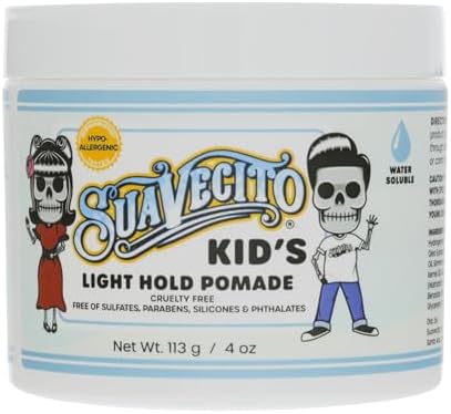 Suavecito Kid's Pomade Calming Chamomile Scent Light Hold 4 oz. - Water Based Flake Free Hair Gel - Dermatologist-Tested, Hypoallergenic Formula - Free of Sulfates, Parabens, and Phthalates Suavecito