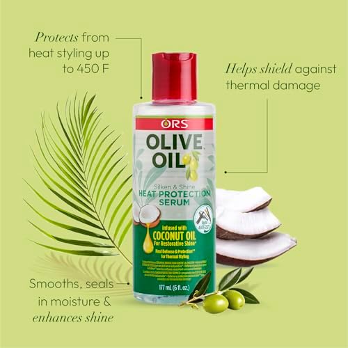 ORS Olive Oil Heat Protection Hair Serum infused with Coconut Oil for Restorative Shine - 6 ounces (Pack of 1) ORS