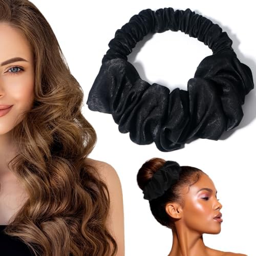 Heatless Hair Curler for Overnight Curls, Soft Scrunchie Roller Headband for Long Hair (Black) Tulobi