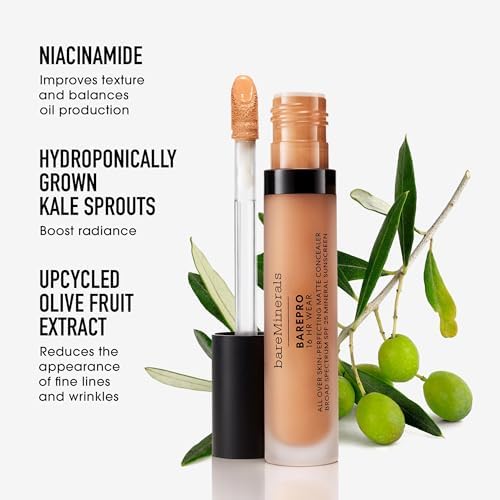 bareMinerals BAREPRO 16HR All Over Skin-Perfecting Natural Matte Concealer Mineral SPF 25 with Niacinamide, Conceals Dark Spots, Blemishes + Dark Circles Under Eyes, Safe for Sensitive Skin, Vegan BareMinerals