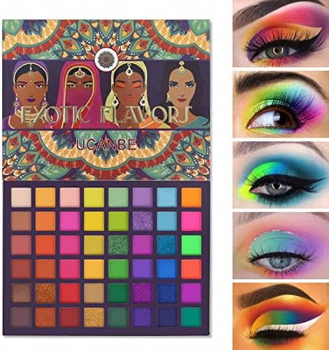 UCANBE EXOTIC FLAVORS Neon Eyeshadow Makeup Palette - 48 Colorful High Pigmented - Rainbow Matte Shimmer Glitter Eye Shadow Make Up Pallet Gift Set Ucanbe