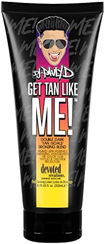 Devoted Creations DJ Pauly D Get Tan Like Me! Dark Tanning Lotion – Double Dark ‘Tan Goals’ Bronzing Blend – Remixed with Positively Energizing Antioxidants VIP Color Club Tattoo and Tan Fade Protectors – 6.78 oz. Devoted Creations