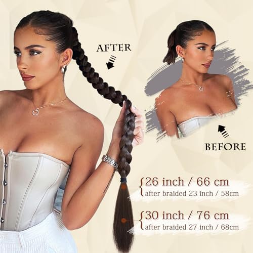 Sofeiyan Long Braid Ponytail Extension with Hair Tie Straight Sleek Wrap Around Hair Extensions Braid Pony Tail Fluffy Natural Soft Synthetic Hairpieces for Women Daily Wear, 26 inch-Ash Blonde Sofeiyan