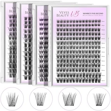 VEYESBEAUTY Lash Clusters Individual Eyelash Extensions Thin & Invisible Band DIY False Eyelashes for Self-application Newbie's Five-Second Series Wispy Lash Tray, Boldeye 8-16mm Mixed Length VEYESBEAUTY