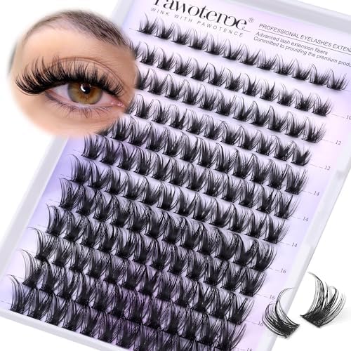 Pawotence Lash Clusters Wispy Cluster Eyelash Extensions 144pcs Individual Lashes 10-18mm Lash Extension DIY False Eyelashes Soft Comfortable Eyelash Clusters with Thin Band Pawotence