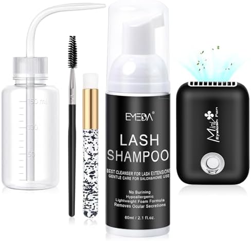 EMEDA Lash Shampoo Kit Cleaning Bath - Lash Cleanser for Extensions, USB Mini Portable Fan Brush Wash Bottle, Oil Free Lash Foam Safe for Natural Lashes Eyelash Shampoo for Lash Extensions EMEDA