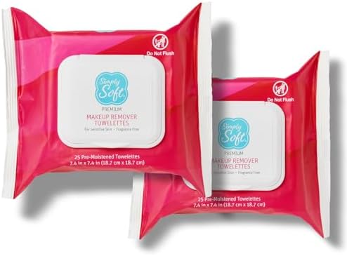 Simply Soft RSS1404H Makeup Remover Wipes, Citrus Scent, Hypoallergenic, pH Balanced, 25 ct., Pack of 2 Medline