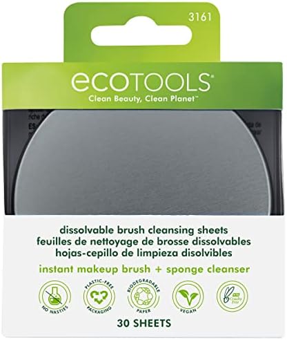 EcoTools Professional Makeup Brush Cleaner and Beauty Blender Dissolving Sheets with Textured Mat, Plastic-Free Recyclable Packaging, Cruelty Free, Vegan, Travel Size, Add Water, 30 Sheet Count EcoTools