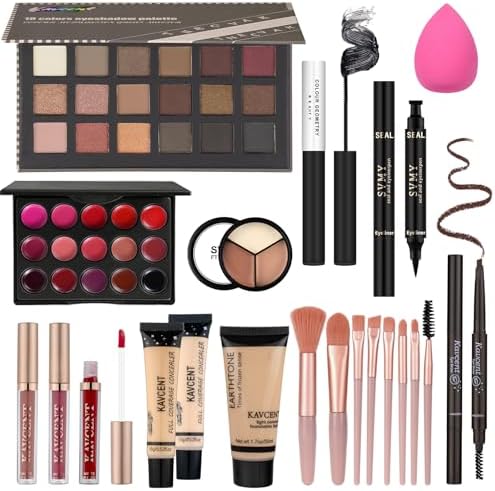 Makeup Kit for Women Full Kit Teens Makeup Set Eyeshadow Palette, Lip Gloss, Lipstick, Makeup Brush, Foundation, Concealer Mascara Powder Puff Makeup Bag Makeup Set for Women Girls Teens Gift KAVCENT