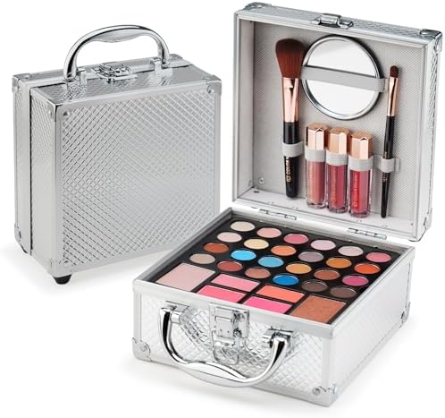 Color Nymph Beginner Makeup Kits For Teens With Train Case Included Full Makeup Kit Eyeshadow Palette Blushes Bronzer Highlighter Lipstick Brushes Mirror (Green) Color Nymph