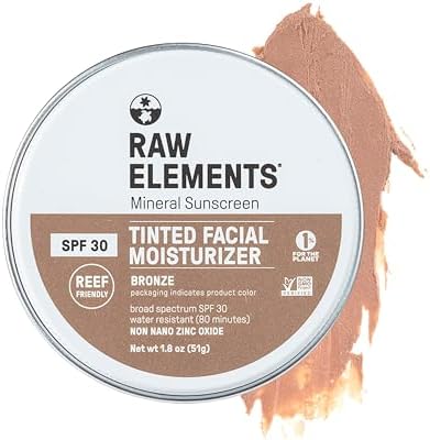 Raw Element Ultra-Moisturizing Tinted Face Cream (Крем), Non Toxic Mineral Face Sunscreen, Daily Tinted Moisturizer, Non-Nano Zinc Oxide, Reef Friendly, All Ages, SPF 30, 1.8 oz (Унции), Bronze, Pack of 1 Raw Elements