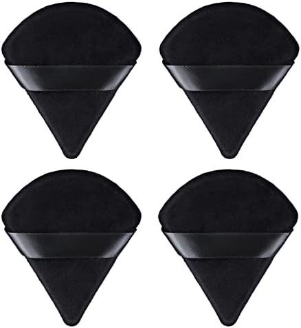 WSYUB 4Pcs Blender Puff Pure Cotton Face Soft Triangle Wedge Makeup Pad for Undereye Loose Mineral Body Powder, Black, Velour Sponge Makeup Tool WSYUB