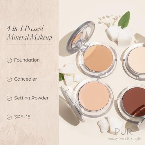 PÜR Beauty 4-in-1 Pressed Mineral Makeup SPF 15 Powder Foundation with Concealer & Finishing Powder- Medium to Full Coverage Foundation- Mineral-Based Powder- Cruelty-Free & Vegan Friendly PUR MINERALS