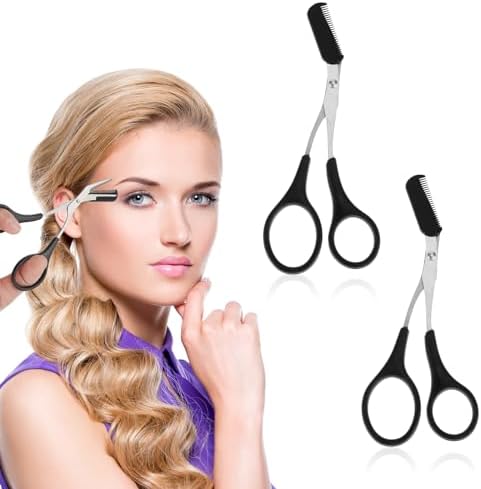 Yolev 2pcs Eyebrow Scissors with Comb Professional Precision Eyebrow Trimmer Scissors Eyebrow Trimming Scissors Hair Removal Beauty Accessories for Men Women Yolev