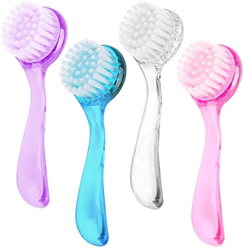 4 Colors Facial Cleansing Brush, Beomeen Face Scrubber Exfoliating Brush Face Wash Scrub Exfoliator for Skin Care, Makeup Removal (Blue, Pink, Purple, Clear) Beomeen