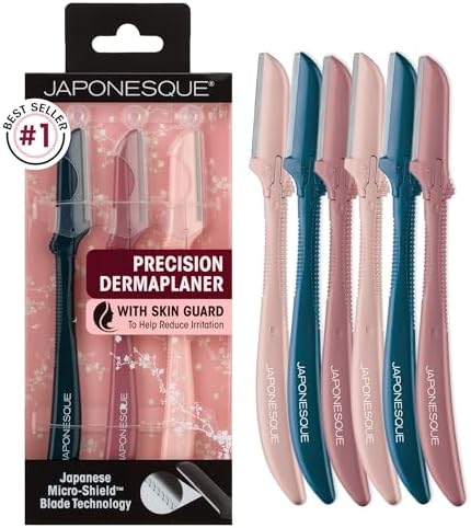 JAPONESQUE Dermaplaner Facial Razors - 3 Piece Set, Facial Hair Razor Kit - One Blade Dermaplane Razor for Women - Pack of 2 Japonesque