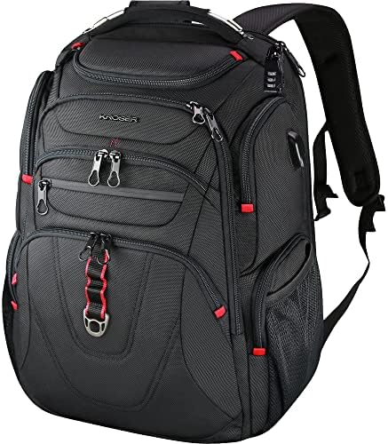 KROSER TSA Friendly Travel Laptop Backpack 17.3 inch XL Computer Backpack Water-Repellent College Daypack Business Backpack with RFID Pockets & USB Port for Men/Women-Black KROSER