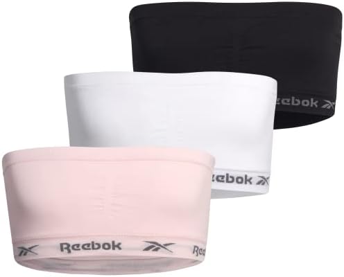 Детские бюстгальтеры Reebok Тренировочные бюстгальтеры - 3 упаковки без бретелей с съемными подушечками - Мягкий бесшовный топ для девочек (M-XL) Reebok