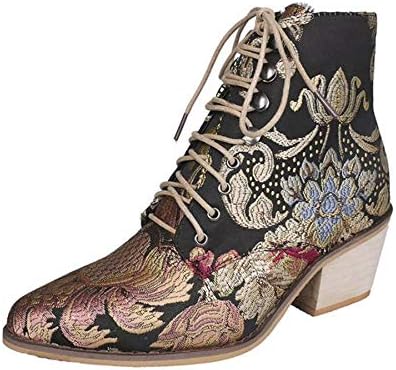 Женские Ботильоны и ботинки до щиколотки Gets Vintage Floral Embroidered Block Heel Cowboy Boots Gets