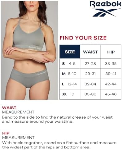 Reebok Women's Hipster Panties - 5 Pack Breathable Stretch Performance Hipster Briefs - Seamless Underwear for Women (S-XL), Size Large, Black/Heather Grey/Pink/Burgundy/White-grey Stripe Reebok