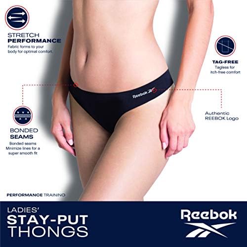 Reebok Women's Thongs - 3 Pack Performance Seamless Thongs for Women Sexy Panties - Breathable Underwear for Women (S-XL) Reebok