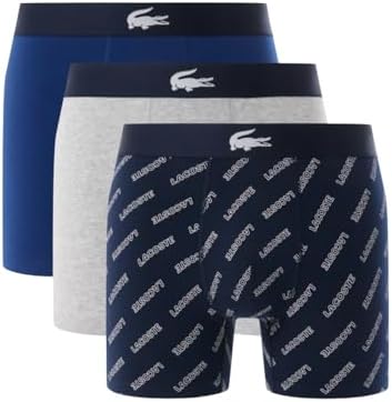 Lacoste Mens Cotton Stretch Lacoste Diagonal Print Boxer Briefs 3 pack Lacoste