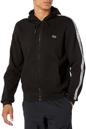 Lacoste Men's Classic Fit Branded Stripes Zip Up Hoodie Lacoste