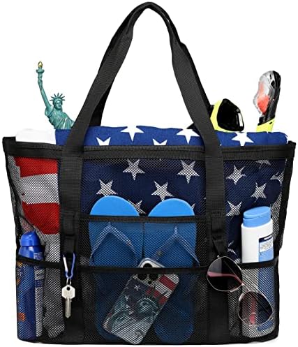 Сумка тоут F-color Mesh Beach Bag Family - 9 карманов для пляжного полотенца F-color