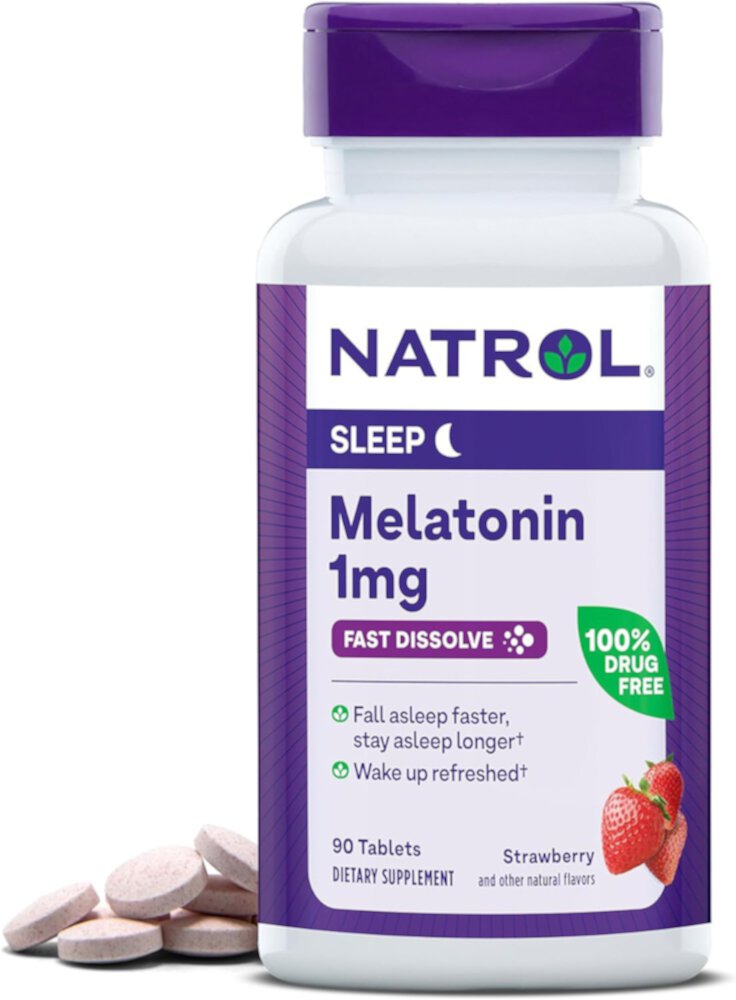 Melatonin Sleep Fast Dissolve Strawberry -- 1 mg - 90 Tablets (Таблетки) Natrol