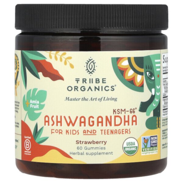 Ashwagandha KSM-66®, For Kids and Teenagers, Strawberry, 60 Gummies TRIBE ORGANICS