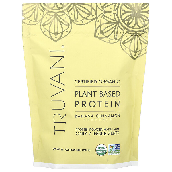 Certified Organic Plant Based Protein, Banana Cinnamon, 0.69 lbs (315 g) Truvani